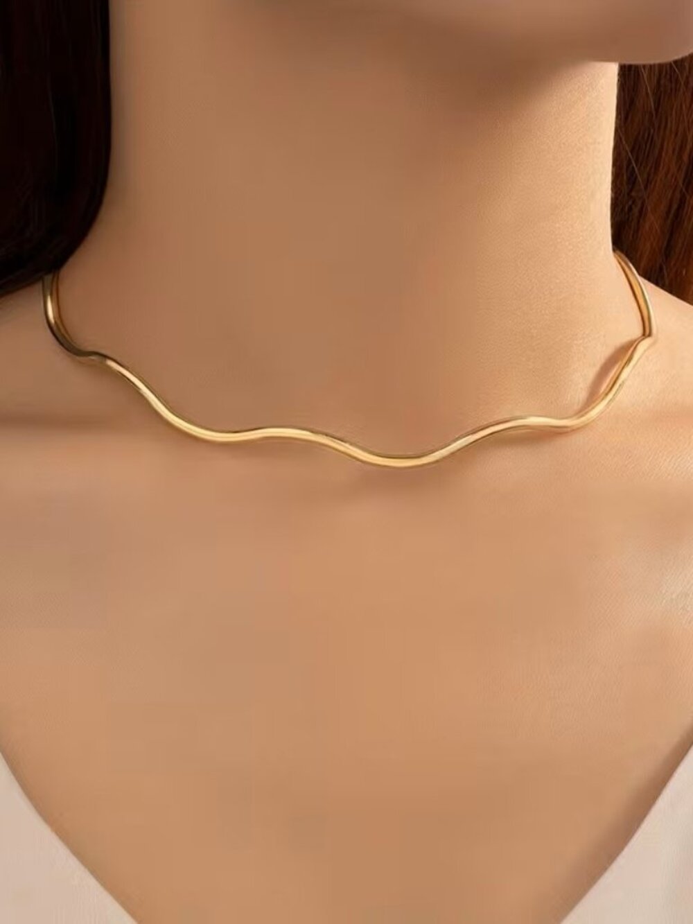 Gold Minimalist Wavy Choker Necklace Open Collar Statement Fashion Jewelry